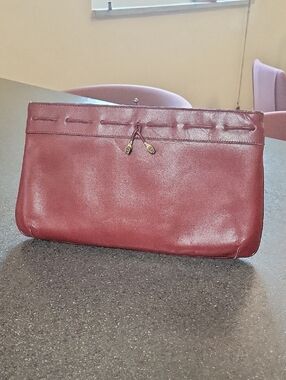 Etienne Aigner Burgundy Leather Clutch with Tie Detail